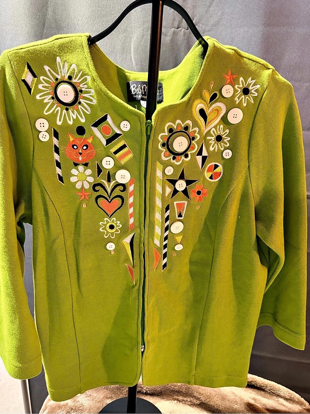 Bob Mackie Wearable Art cardigan Embroidered Cotton Cardigan Size Medium